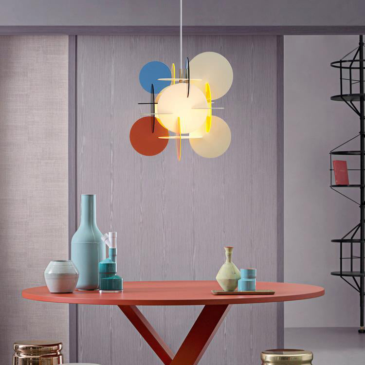Contemporary Scandinavian Macaron Acrylic Round Sheet Splicing 1-Light Pendant Light For Dining Room