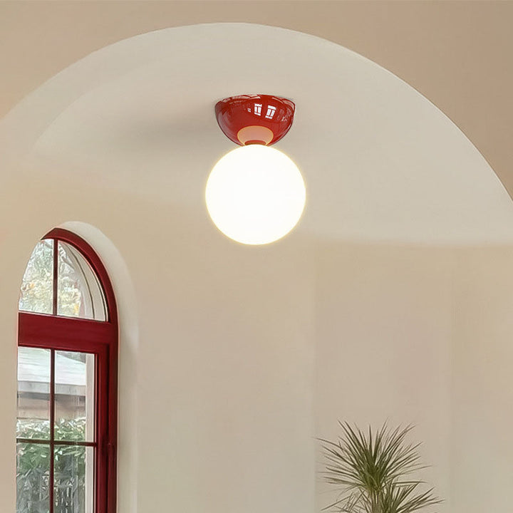 Lámpara de techo semiempotrada de 1 luz con pantalla de vidrio esférica de hierro escandinavo contemporáneo para pasillo 