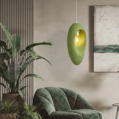 Japanese Wabi-sabi Green Oval 1-Light Pendant Light