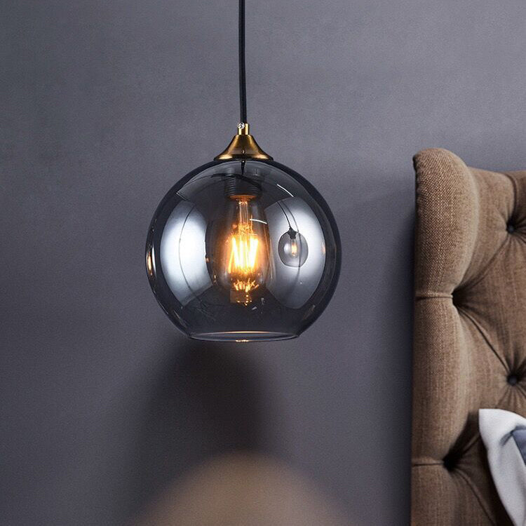 Lámpara colgante de 1 luz con pantalla esférica de vidrio de simplicidad moderna para dormitorio 