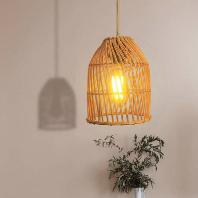 Vintage Rattan Weaving  Dome Column 1-Light Pendant Light