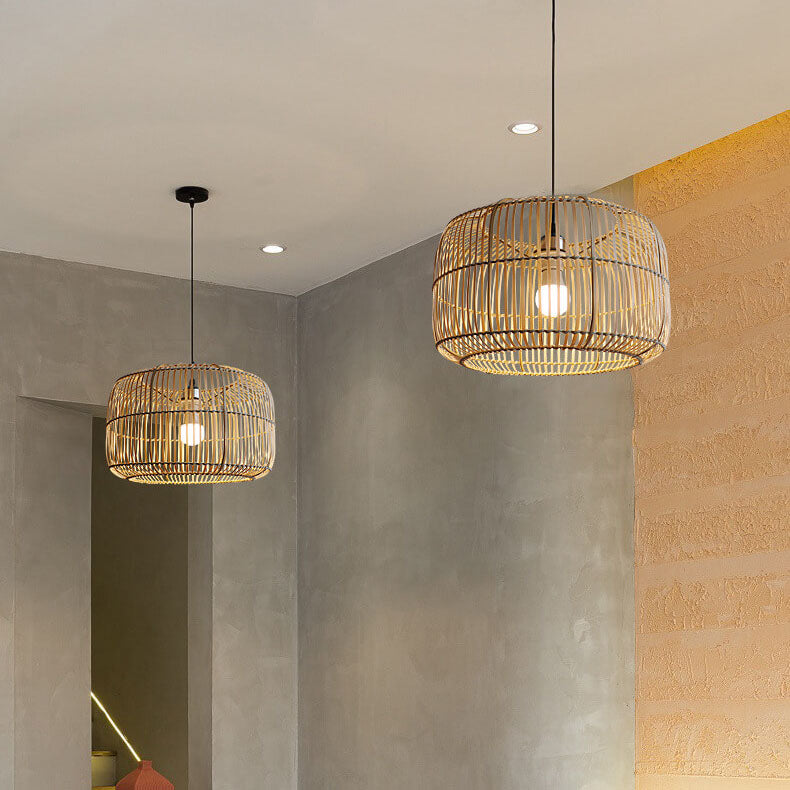 Chinese Minimalist Rustic Bamboo Art 1-Light Pendant Light