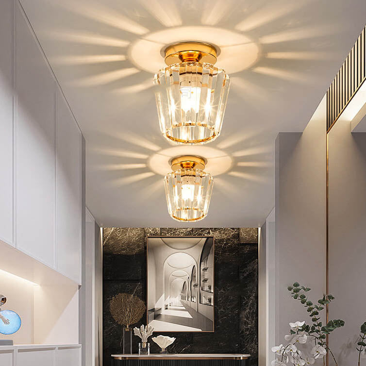 Moderne Luxus Rund Quadrat Trapez Hexagonal Eisen Kristall Glas 1-Licht Semi-Flush Mount Deckenleuchte 
