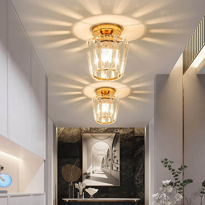 Modern Luxury Round Square Trapezoid Hexagonal Iron Crystal Glass 1-Light Semi-Flush Mount Ceiling Light