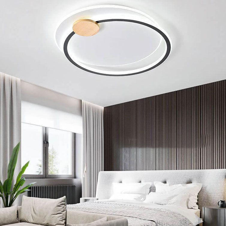 Scandinavian Minimalist Metal Wood Round LED Flush Mount Ceiling Light