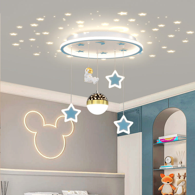 Contemporary Creative Starry Night Acrylic Round Shade LED Kids Flush Mount Ceiling Light For Bedroom