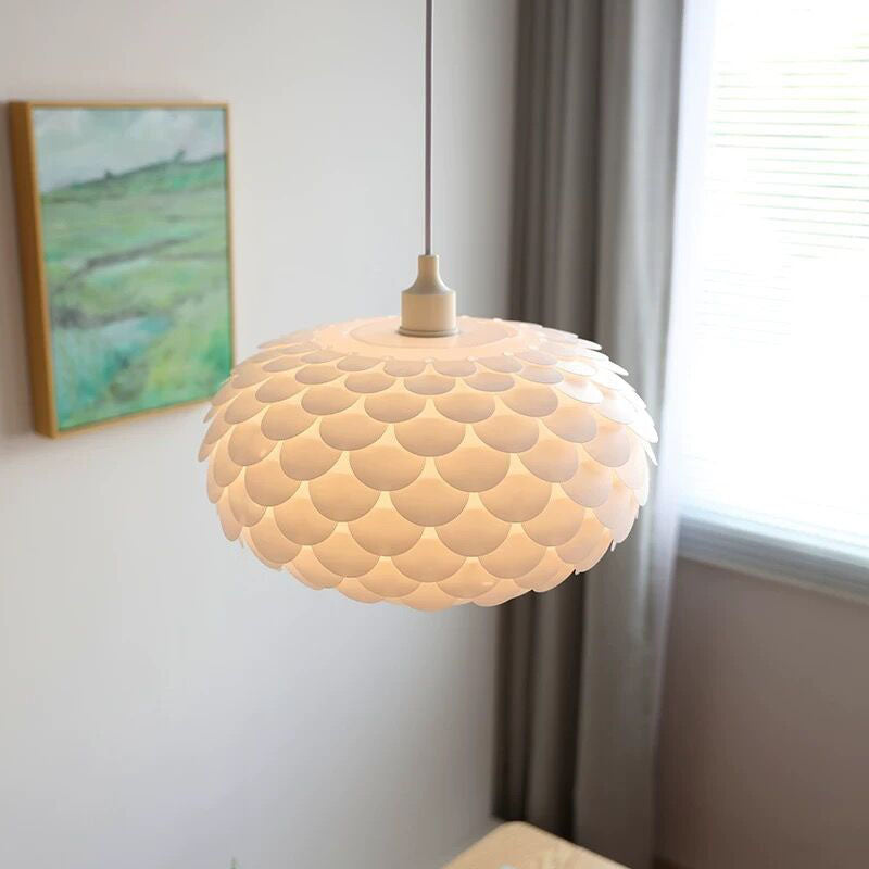 Contemporary Creative Cream Pine Cone Round Iron PVC Dome 1-Light Pendant Light For Living Room