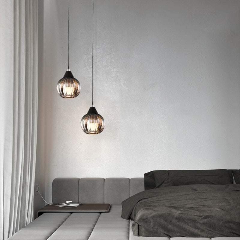 Italian Minimalist Glass Round Metal 1/2 Light Chandelier