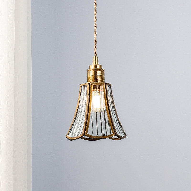 Lámpara colgante vintage tradicional de 1 luz con pantalla cónica de vidrio y cobre para sala de estar 