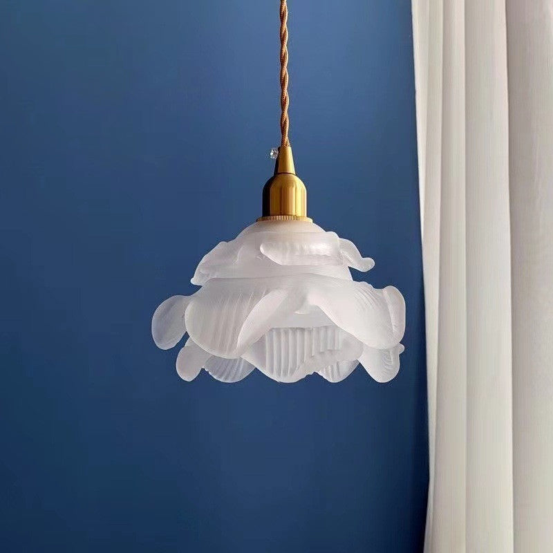 Moderno Art Deco Latón Floral Pantalla de Vidrio 1-Luz Lámpara Colgante Para Dormitorio 