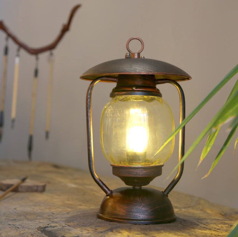Lampe de table en verre à 1 lumière en fer forgé rétro européen 