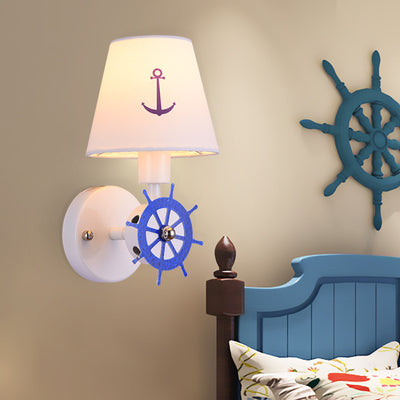 Cartoon Creative Rudder Fabric 1-Light Kids Wall Sconce Lamp