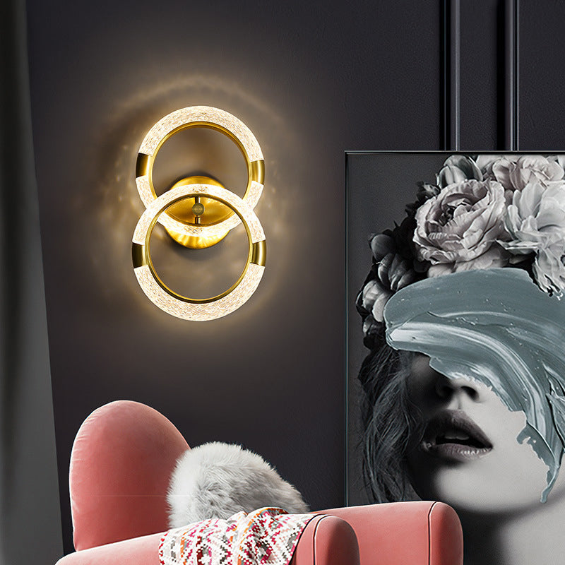 Contemporary Luxury Golden Finish Ring Crystal Embellishment LED Wall Sconce Lamp For Bedroom