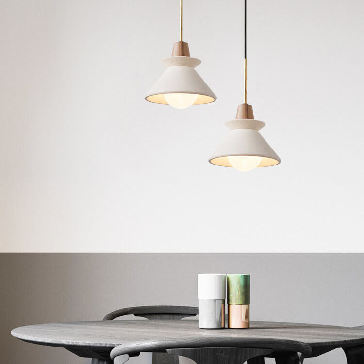 Nordic Minimalist White Cement 1-Light Tapered Pendant Light