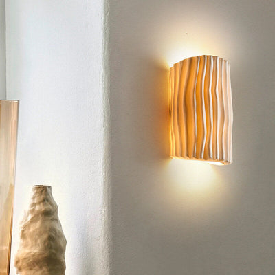 Contemporary Nordic Wavy Textured Resin Semicircle 2-Light Wall Sconce Lamp For Living Room