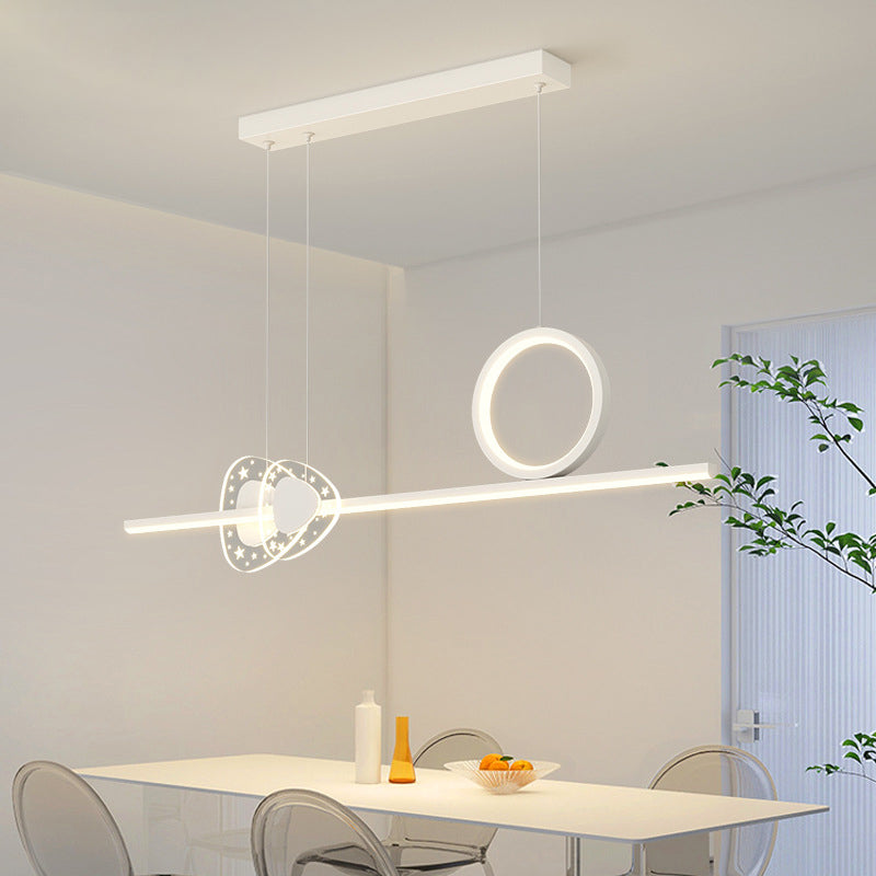 ضوء جزيرة LED بظل أكريليك معاصر إبداعي هندسي دائري خط مزيج ضوء قلادة لغرفة الطعام 
