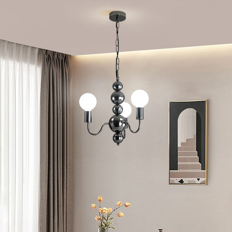 French Modern Minimalist Round Ball Iron Glass 3/5/8 Light Chandelier