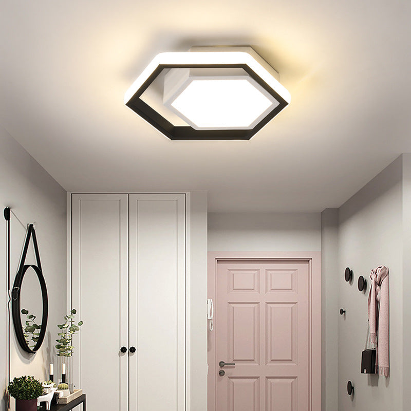 Modern Minimalist Aluminum Acrylic Iron Geometric Hexagonal Ring LED Flush Mount Ceiling Light for Living Room