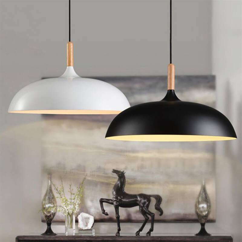 Wrought Iron Pot Lid 1-Light Adjustable Length Dome Pendant Light
