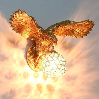 European Creative Resin Eagles Crystal Shade 1-Light Wall Sconce Lamp