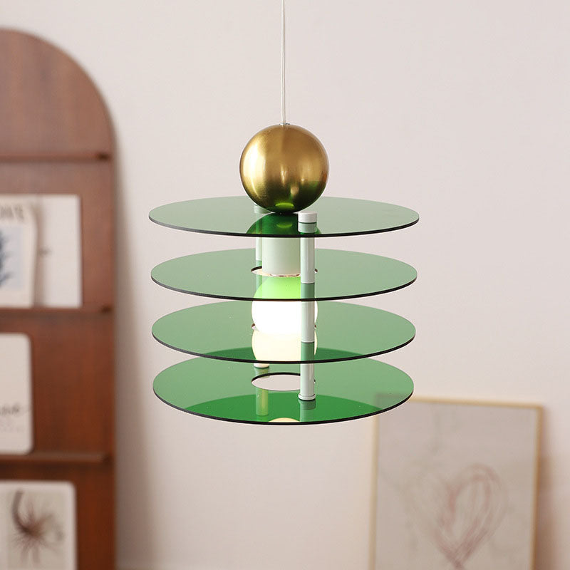 Zeitgenössische nordische bunte Acryl fliegende Untertasse 1-Licht Pendelleuchte für Schlafzimmer 