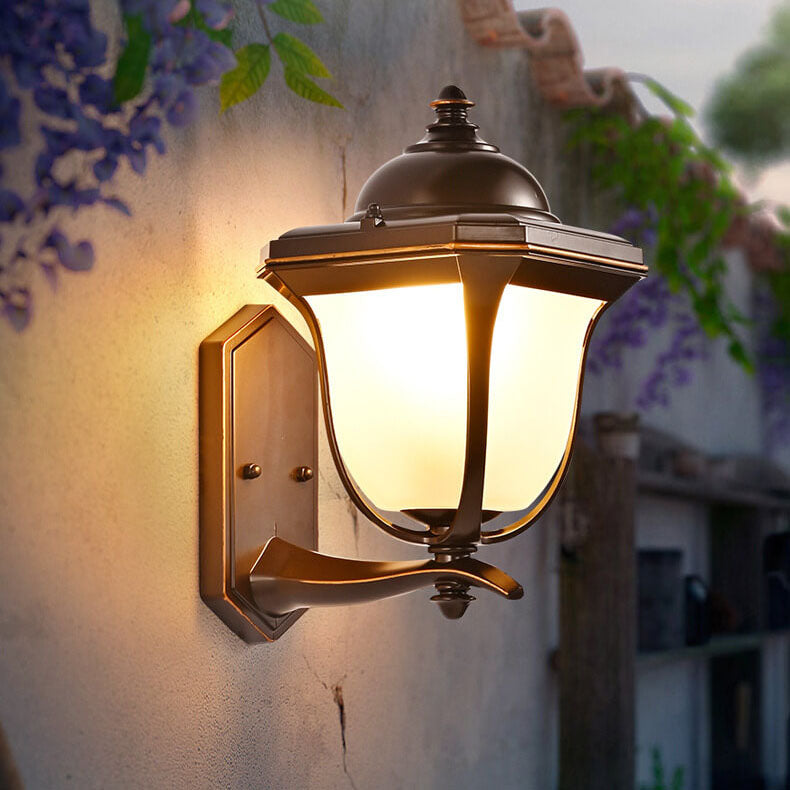 European Aluminum Glass Straw Hat Waterproof Patio Outdoor  1-Light Wall Sconce Lamp