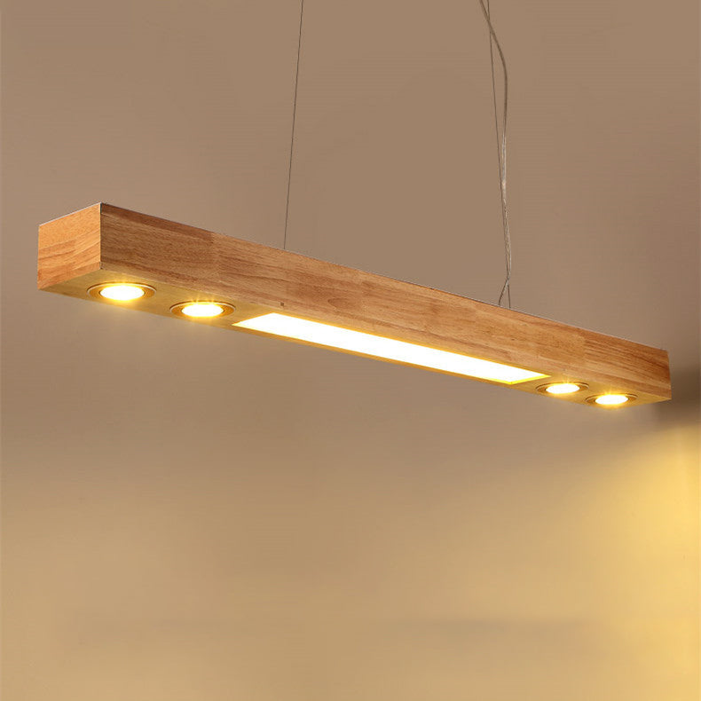 Modern Minimalist Rectangular Solid Wood Acrylic LED Island Light Chandelier For Living Room