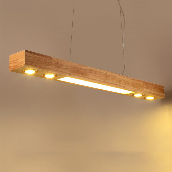 Lustre à LED en bois massif rectangulaire minimaliste nordique avec acrylique 