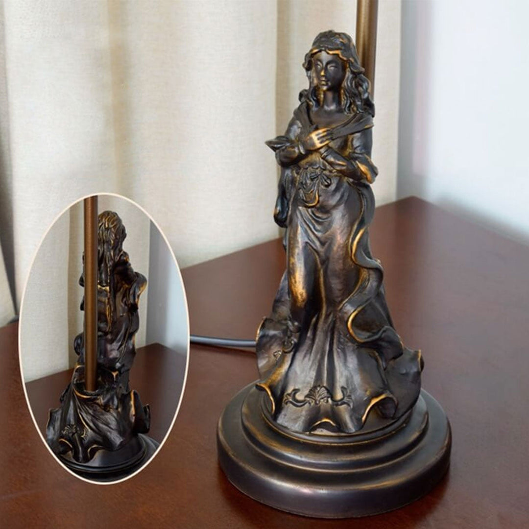 Lámpara de Mesa de 1 Luz con Base de Ángel de Vidrio Tiffany Tulip Vintage 