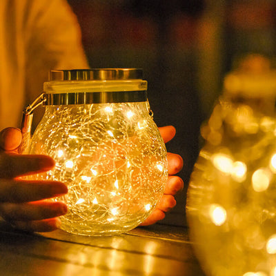 Solar Crackle Round Glass Jar LED Outdoor Garden Dekoratives Licht 