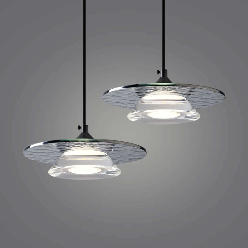 Moderne minimalistische konische Scheibe Aluminium Acryl Glas LED Pendelleuchte 