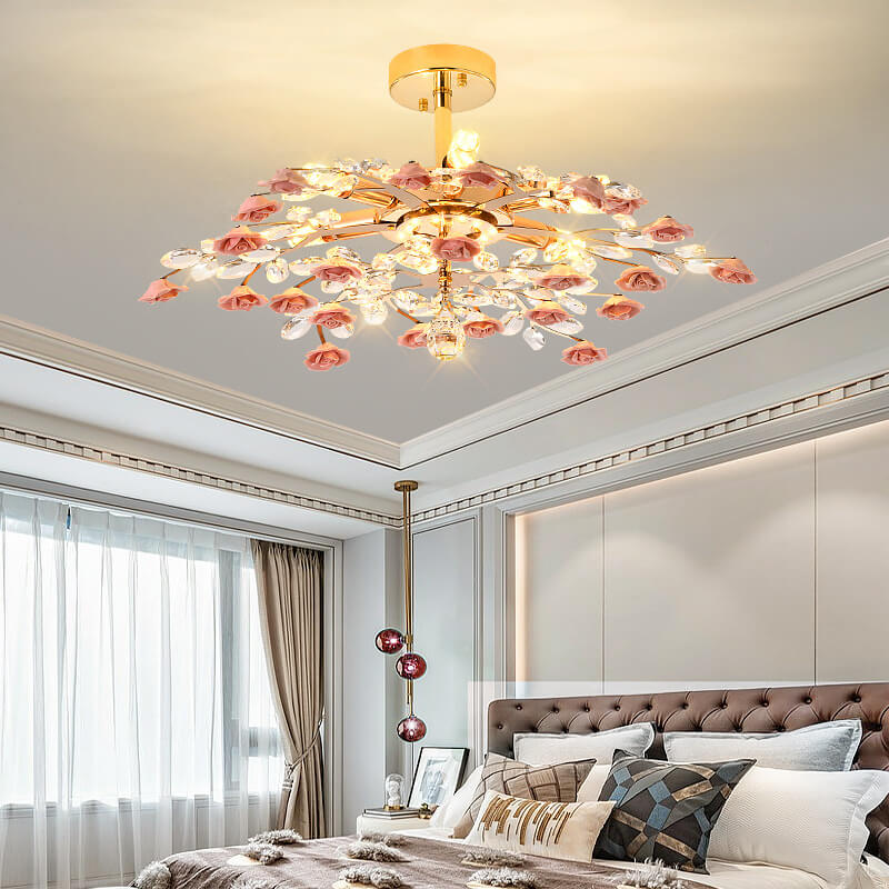 Modern Luxury Rose Iron Ceramic Crystal 6/7/8 Light Chandelier