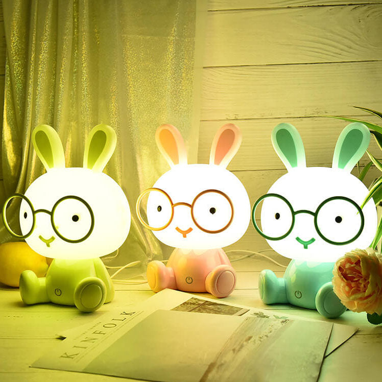 Lampe de table LED USB avec lumière de nuit, lapin créatif avec lunettes 