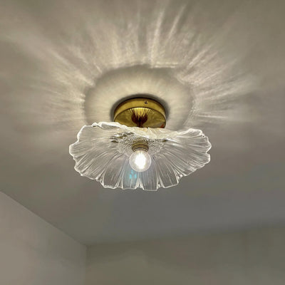 Modern Art Deco Lotus Leaf Glass Shade 1-Light Semi-Flush Mount Ceiling Light For Hallway