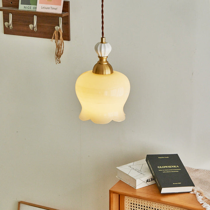 Lustre suspendu en céramique cuivrée Suzuki traditionnel français à 1 lumière pour chambre 