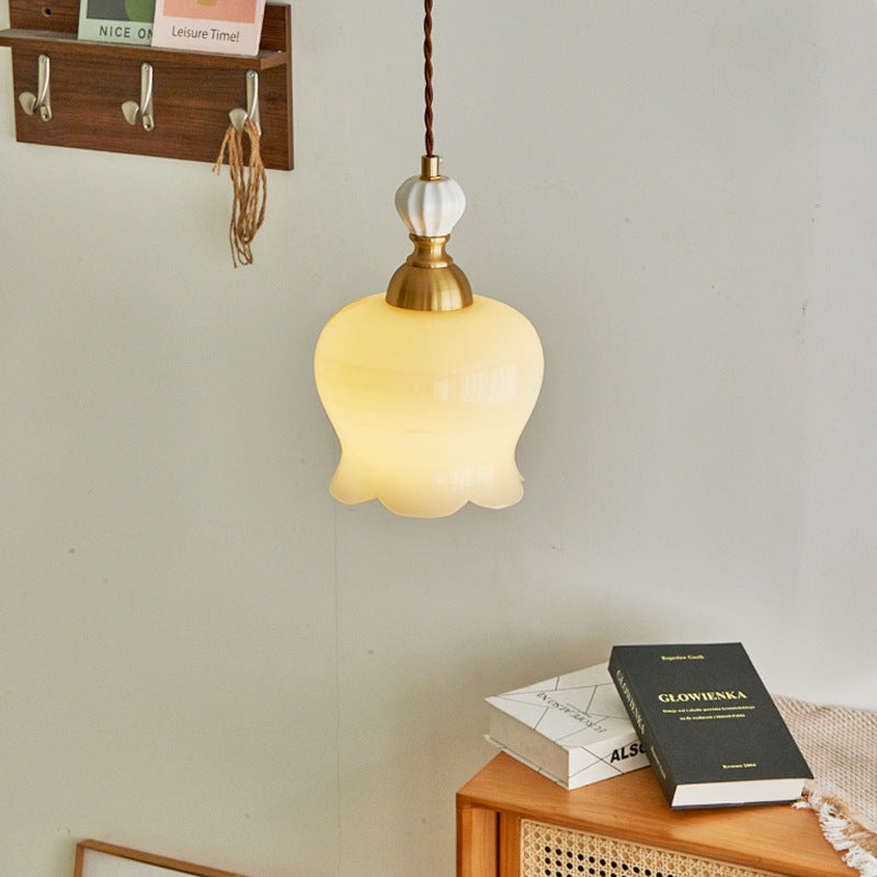 Traditional French Suzuki Copper Ceramic 1-Light Pendant Light For Bedroom