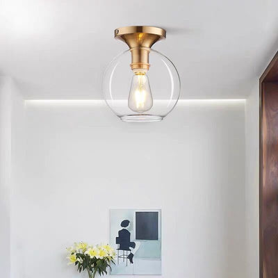 Modern Simple Clear Glass Orb 1-Light Semi-Flush Mount Ceiling Light