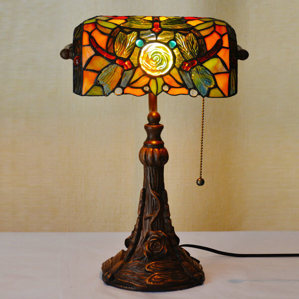 Tiffany Libelle Rose Glas 1-Licht Tischlampe 