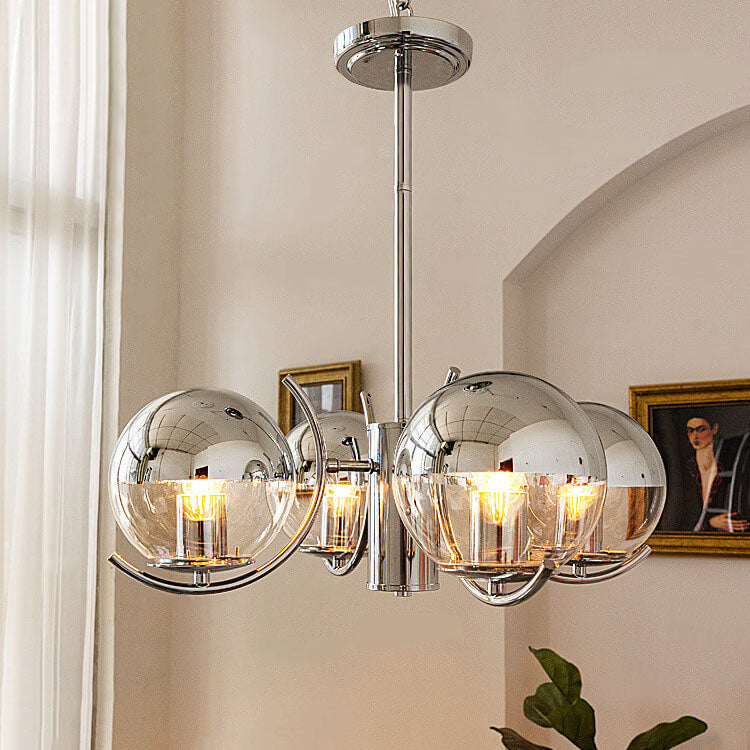 Nordic Vintage Glass Round Ball Electroplated Iron 3/4/5 Light Chandelier