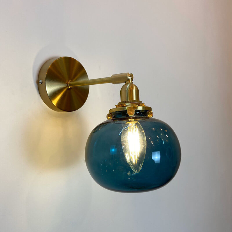 Japanese Vintage Round Ball Glass Brass 1-Light Wall Sconce Lamp