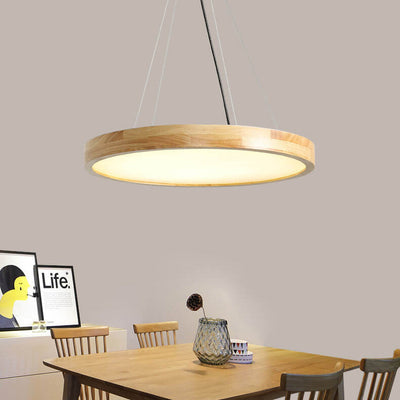 Japanese Simple Log Round Flat LED Pendant Light