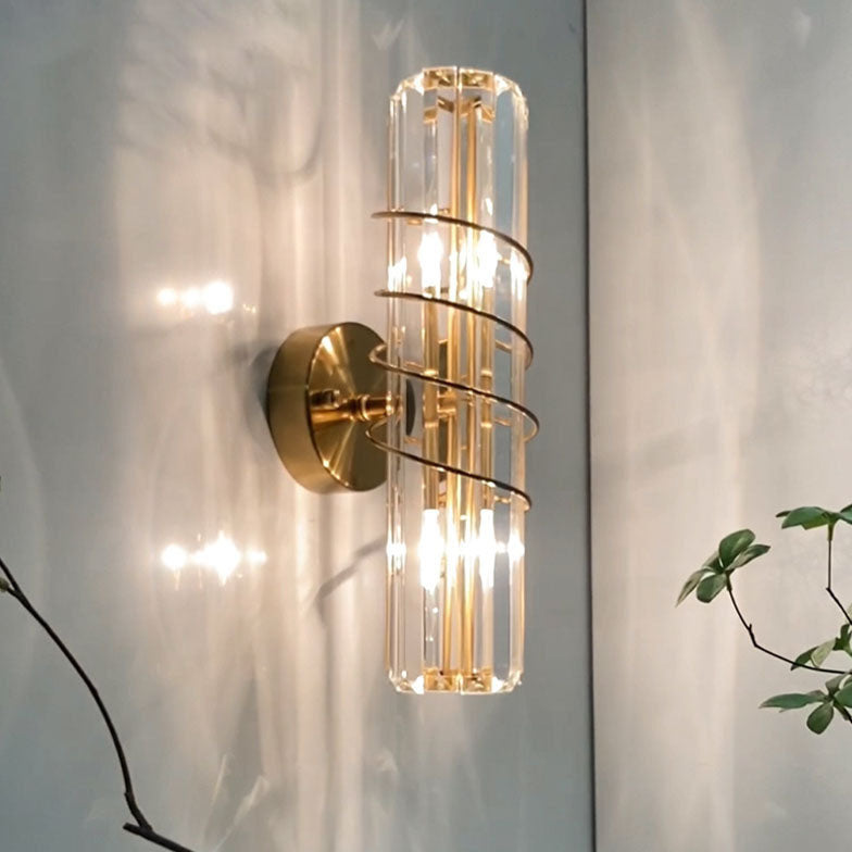 Moderne nordische Wandleuchte aus Eisen und Kristall mit 2 Flammen für Wohnzimmer &amp; Schlafzimmer 