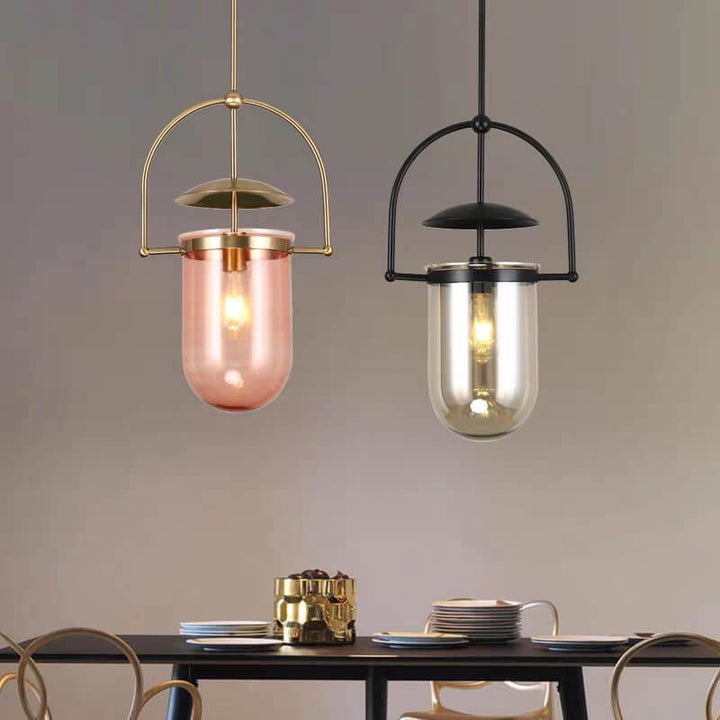 Moderne Einfachheit Zylinder Halbkreis Eisen Glas 1-Licht Pendelleuchte für Wohnzimmer 