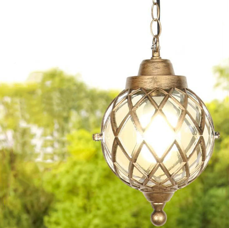 European Vintage Round Ball Die-Cast Aluminum Glass Waterproof Outdoor 1-Light Pendant Light