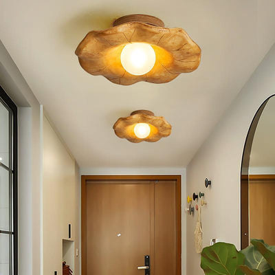 Japanese Wabi-sabi Lotus Leaf Resin 1-Light Semi-Flush Mount Ceiling Light