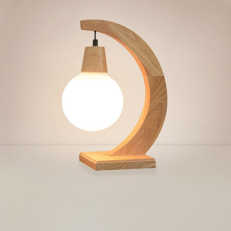 Lampe de table 1 lumière en bois massif avec boule en verre créative nordique 