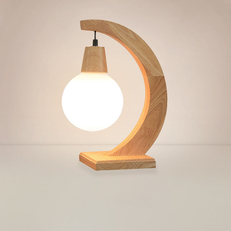 Nordic Creative Glass Ball Bend Solid Wood 1-Light Table Lamp