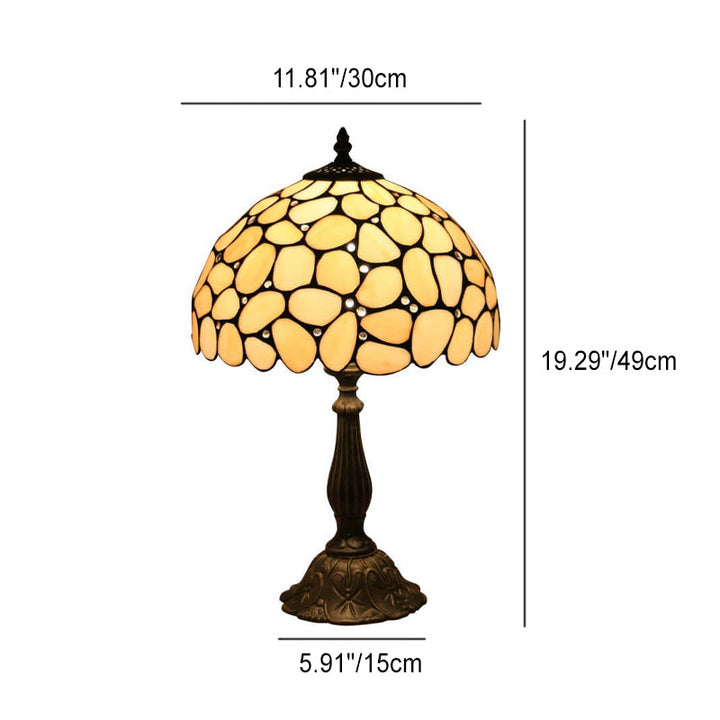 Traditional Tiffany Pebbles Flower Stained Glass Dome 1-Light Table Lamp For Bedroom