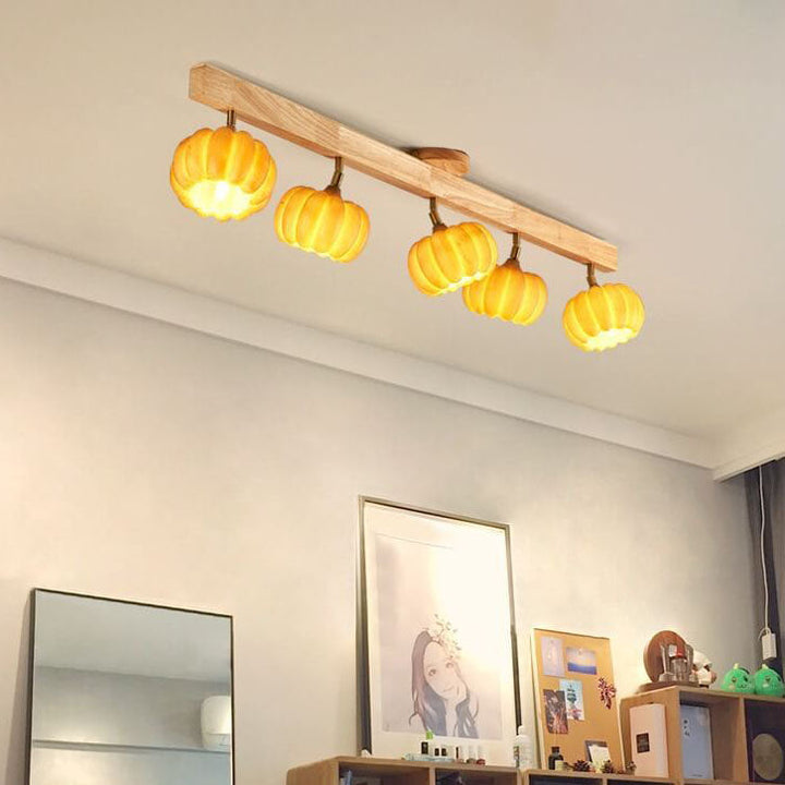Japanische einfache Deckenleuchte aus massivem Holz in Kürbisform mit 1/2/3/4/5-Licht 