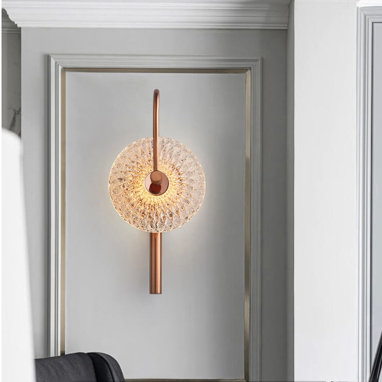 Moderne Luxus-Texturglas-Runde Gebogene Arm LED Wandleuchte 
